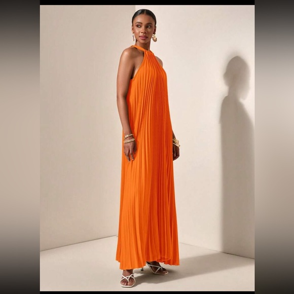 NEW‎  -  Elegant Orange Halter Maxi Dress - Picture 5 of 10
